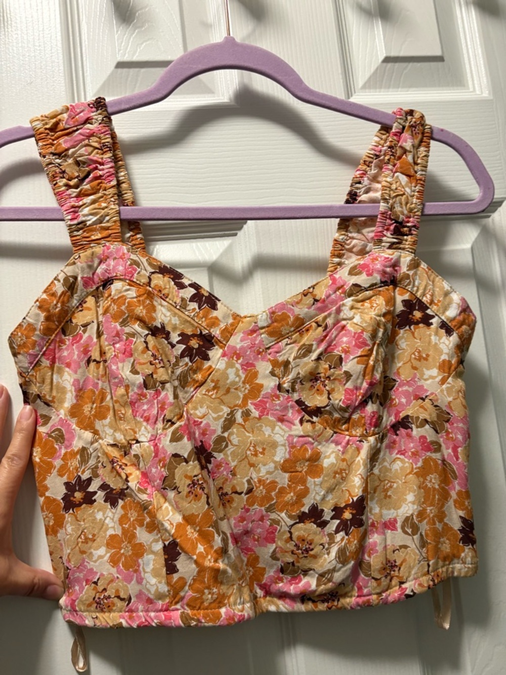 Japna Floral Cropped Tank Top in Pink & Tan